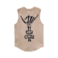 JUST SEND IT MUSCLE TEE SMALL PRINT BEIGE